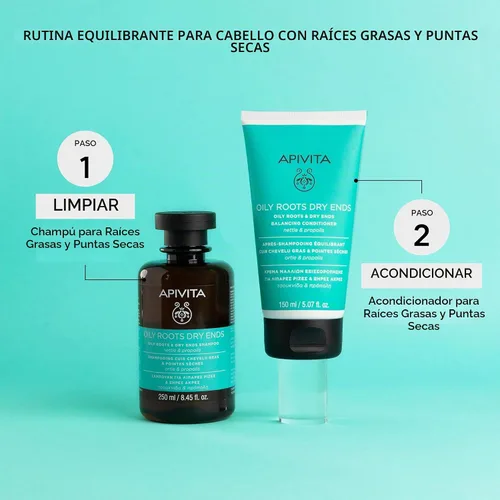 Vista 5 de Apivita Oily Roots & Dry Ends Balancing Conditioner Balances, Hydrates & Moisturizes Hair with Nettle & Propolis