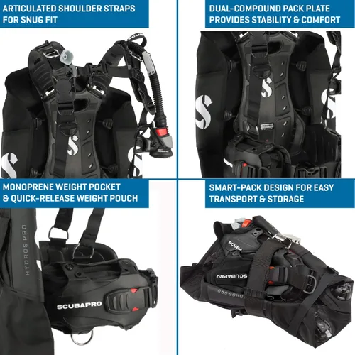Vista 3 de SCUBAPRO Hydros Pro Men’s Back Inflated Scuba BCD Recreational and Travel Scuba Diving