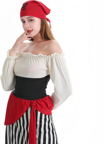 Vista 2 de Lingway Toys Disfraz de pirata para mujer con turbante pirata