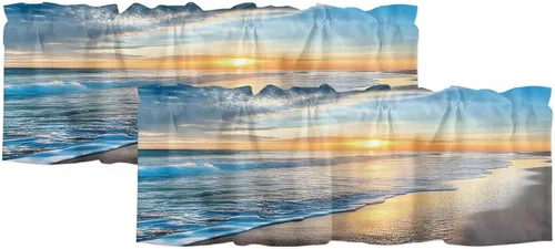 Vista 56 de Cortinas de cenefas para sala de estar, Life is Better at The Beach Lindas estrellas de mar sobre tablero de madera azul, cenefa semitransparente