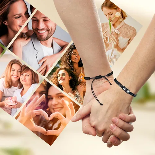 Vista 8 de Regalos para el día del padre, pulseras a juego para parejas, pulsera con letra inicial para hombres y mujeres, bonitos regalos de aniversario