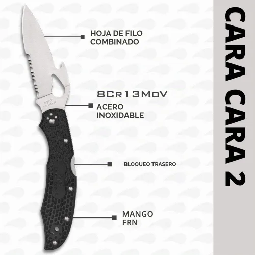 Vista 3 de Spyderco Cara Cara 2 CombinationEdge - Cuchillo ligero con abridor Emerson, mango FRN y hoja de acero 8Cr13MoV completamente plana - BY03PSBK2W
