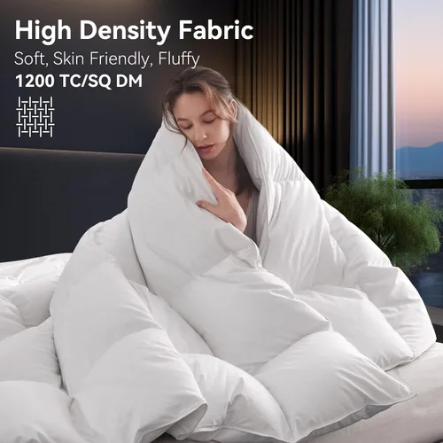 Vista 3 de L LOVSOUL - Edredón de plumón tamaño full, ropa de cama estilo hotel con más de 850 de poder de relleno, 1200TC, edredón ultra suave y mullido