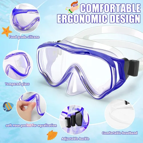 Vista 17 de Juego de esnórquel para niños, juego de máscara de esnórquel seca completa para adultos, protección antivaho, unisex, vista panorámica HD
