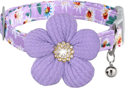 Vista 10 de Collar para perro mediano con flor, collares de perro para perros medianos Collar para niña Collar de perro lindo con campana, longitud ajustable