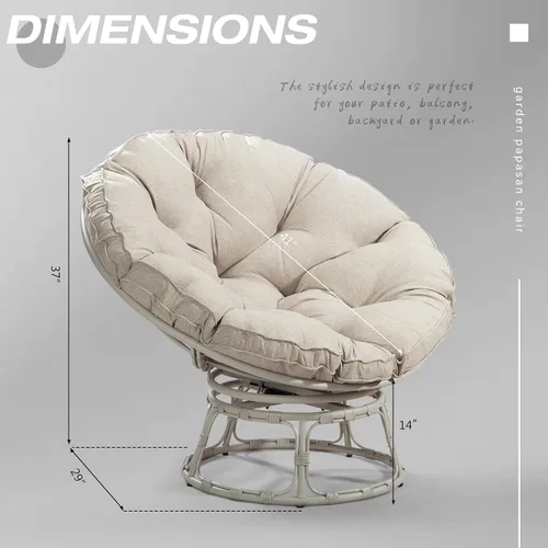 Vista 4 de Papasan - Silla con cojín, base giratoria de 360°, platillo grande, marco gris claro, poliéster beige