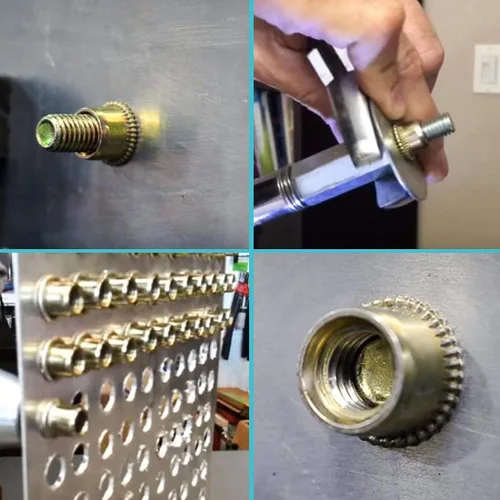 Vista 6 de 100 tuercas remachadoras de 1/4 "-20 UNC, acero al carbono, cabeza plana moleteada, cuerpo moleteado, tuercas de inserción roscadas (1/4-20 remaches)