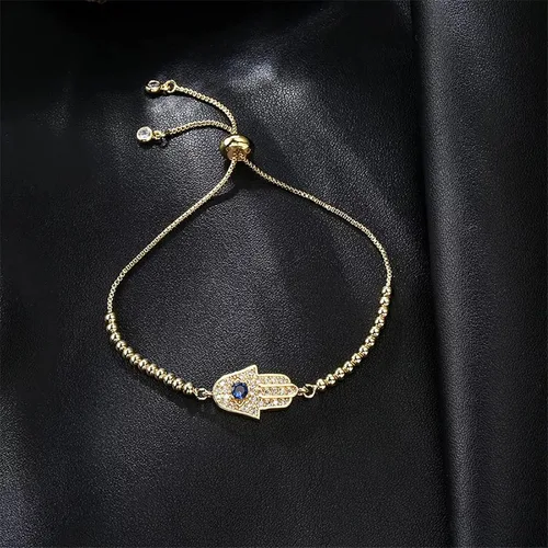 Vista 6 de Evil Eye Bracelets Hamsa Bracelet - 18K Gold Plated Adjustable Eye of Protection Bracelet Silver Evil Eye Amulet ojo Bracelet Gold Evil Eye Jewelry