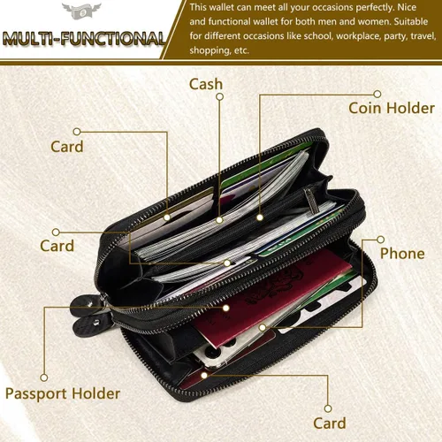 Vista 5 de LUUFAN Billetera larga de cuero genuino para hombre, cartera plegable grabada