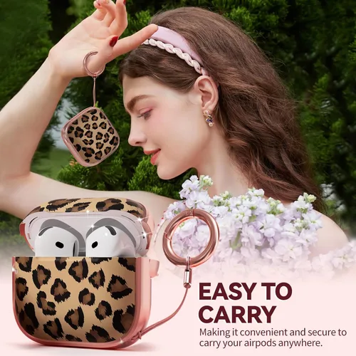 Vista 5 de Inesore Funda con bloqueo de seguridad para AirPods 4 2024, bonita funda floral para AirPod de 4ª generación para mujeres con kit limpiador
