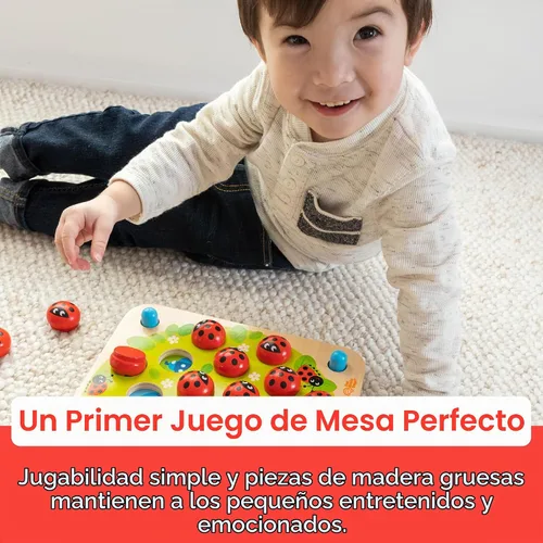 Vista 2 de Fat Brain Toys Ladybug's Garden - Juego de memoria para niños pequeños, juegos de memoria de madera a juego para niños, juguetes preescolares
