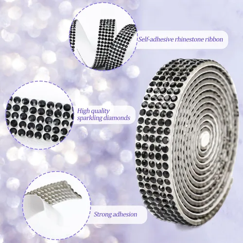 Vista 2 de Cinta de diamantes de imitación brillantes de 0.4 pulgadas para manualidades, tiras de cristal autoadhesivas, calcomanías de diamantes de imitación