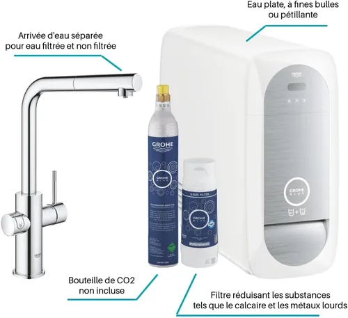 Vista 2 de GROHE Blue Home Starter Kit (Kitchen Mixer with Filter Function, for Bubble Water, WLAN, Extendable L-Outlet), Chrome, 31927001