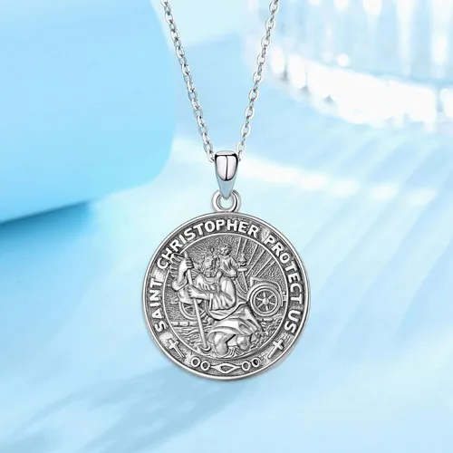 Vista 179 de Vito Collar de plata de ley 925 para mujeres y hombres, San Benito, crucifijo, Caravaca, San Cristóbal, San Judas, medalla patronal, amuleto