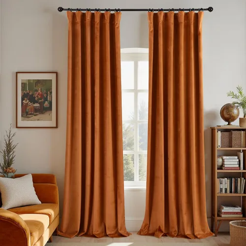 Vista 33 de Cortinas de terciopelo con trabilla trasera de 52 x 63 pulgadas de color naranja quemado de KOUFALL