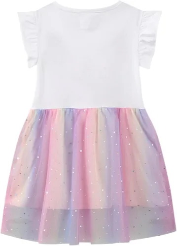 Vista 5 de Vestido de tul de verano para niña pequeña, lindo patrón de dibujos animados, vestido de algodón con lentejuelas a rayas para uso diario para bebé