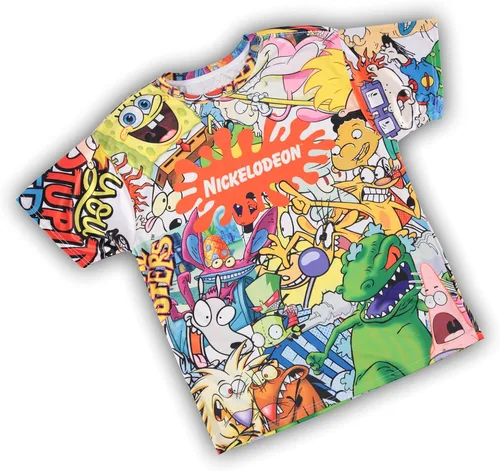 Vista 6 de Nickelodeon Camisa de dibujos animados de los años 90 para hombre, Rugrats Hey Arnold Ren & Stimpy Rocko's Modern Life Tie Dye Camiseta