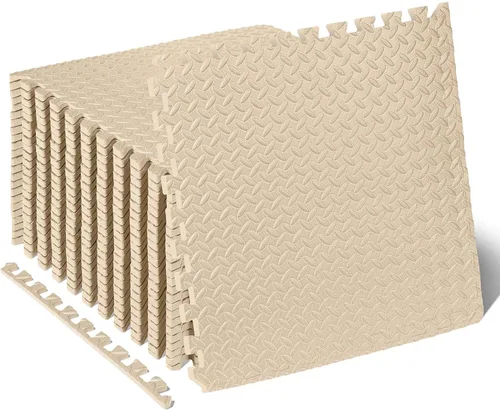 Vista 21 de ProsourceFit - Tapete de ejercicio tipo rompecabezas de ½ pulgada, losetas de espuma EVA entrelazadas para gimnasio en casa, para niños, crema, 24 x
