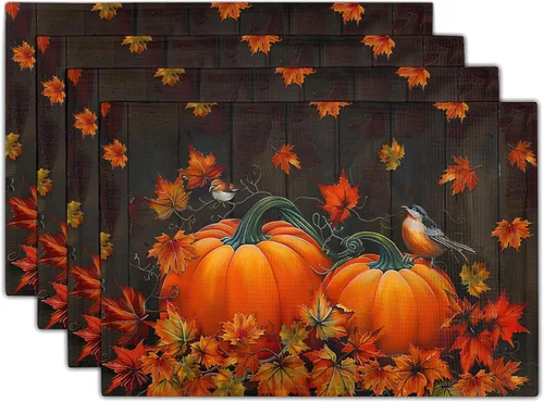 Vista 40 de Fall Placemats 12×18 Inches Set of 4 Autumn Leaves Festival Indoor Kitchen Dining Table Place Mats for Home Party Decoration
