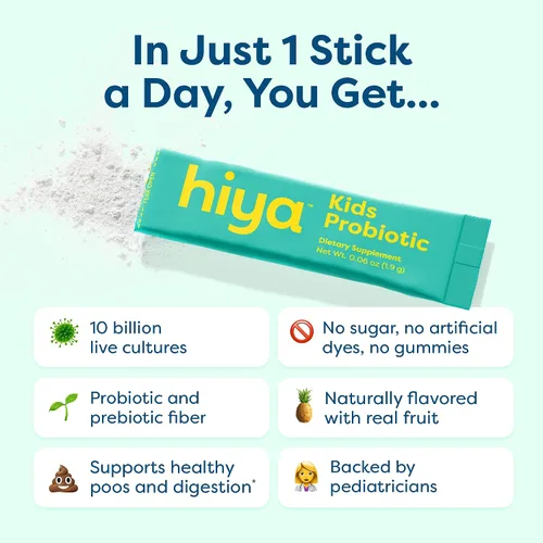 Vista 4 de HIYA - Probiótico diario para niños para apoyo intestinal e inmunológico, 20 barras