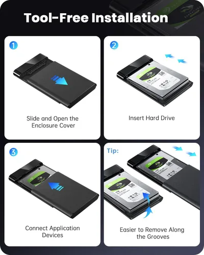 Vista 2 de POSUGEAR Carcasa para disco duro externo de 2.5 pulgadas, 6Gbps USB C 3.1 Gen 2 a SATA III carcasa para disco duro externo sin herramientas