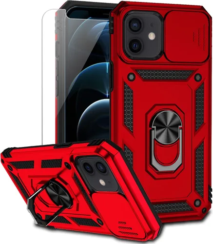 Vista 12 de Funda para iPhone 12 / iPhone 12 Pro con cubierta para lente de cámara, protector de pantalla HD, protección contra caídas de grado militar, soporte
