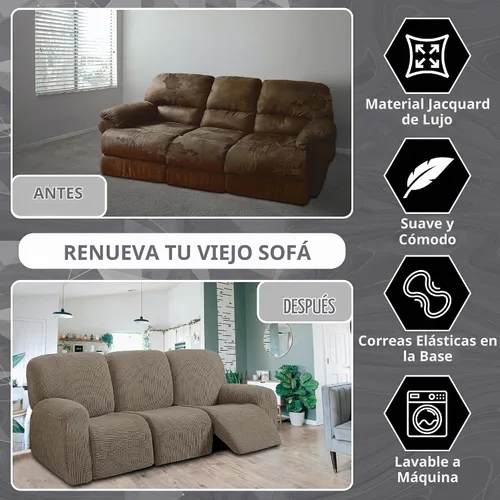 Vista 4 de ULTICOR - Juego de 8 fundas para sofá reclinable de jacquard, fundas elásticas para sofá reclinable para 3 cojines, gruesas, suaves, lavables Gris