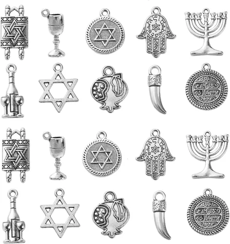 Vista 8 de Ipotkitt 100 piezas de 10 estilos antiguos de estrella de David dijes planos de estrella de la suerte, dijes hexagramas, manualidades para collares