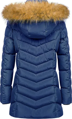 Vista 2 de CREATMO US Abrigo de invierno con capucha para mujer, impermeable, cálido, largo acolchado, parka