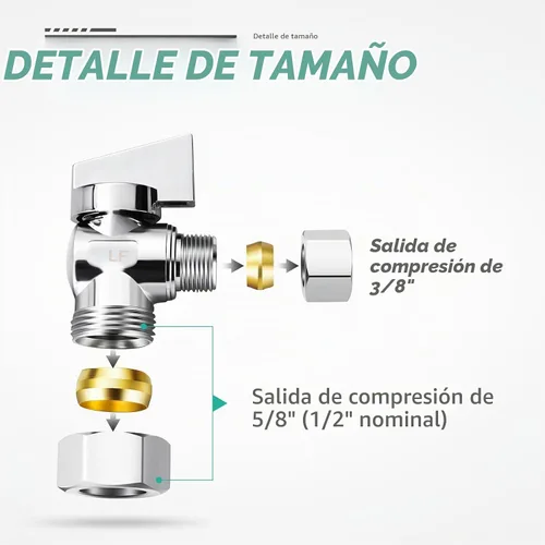 Vista 2 de Paquete de 2 válvulas de latón prémium (1/2 pulgada nominal comp) 5/8 pulgadas OD Comp x 3/8 pulgadas OD compresión de cuarto de vuelta ángulo