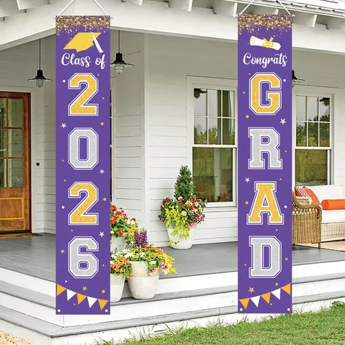 Vista 9 de Bandera de decoración de graduación 2025 GRAD Bandera negra para porche y puerta de bienvenida para pared interior y exterior, decoración