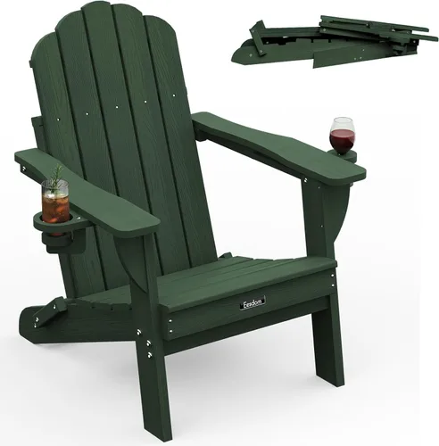 Vista 40 de Silla Adirondack plegable, silla Adirondack de HDPE con 2 soportes para tazas, sillas para fogatas al aire libre de fácil montaje para patio