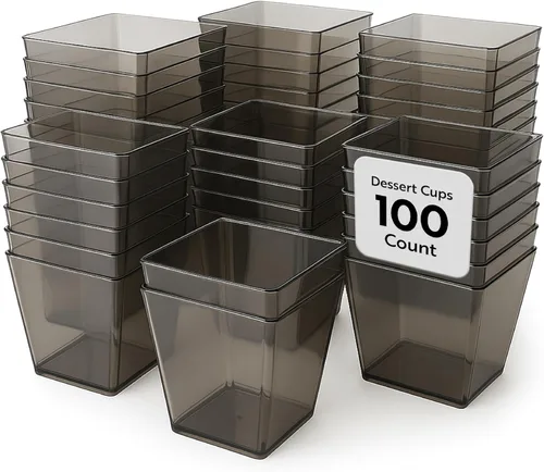 Vista 9 de Restaurantware Mini vaso de postre Kova de 2 onzas, elegantes vasos cuadrados de plástico rosa en polvo: perfecto para servir postres y muestras