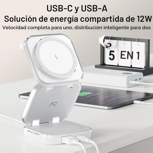Vista 3 de AC ISLAND Cargador inalámbrico 5 en 1 para MagSafe, estación de carga de Blanco