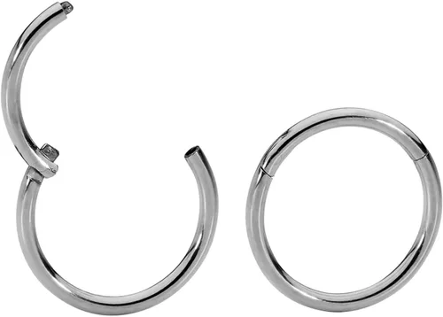 Vista 18 de 2pcs Titanium Hinged Hoops Segment Septum Nose Rings Sleeper Earrings Negro