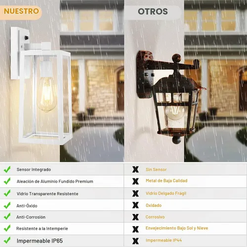 Vista 5 de Faroles de pared para exteriores de atardecer a amanecer, accesorios de pared con sensor para casa, lámpara de porche resistente al óxido, lámpara
