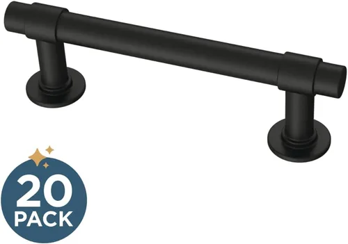 Vista 2 de Franklin Brass Barra (paquete de 20) manijas para gabinete, tiradores centrales de agujero de 3 pulgadas, herrajes negro mate, para puerta