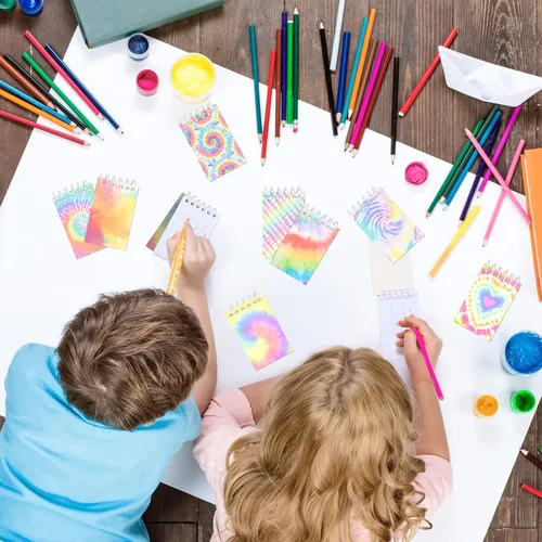 Vista 5 de 24 piezas de mini blocs de notas con estilo teñido anudado multicolor, cuadernos de bolsillo para niños, cuadernos en espiral mini, divertidos