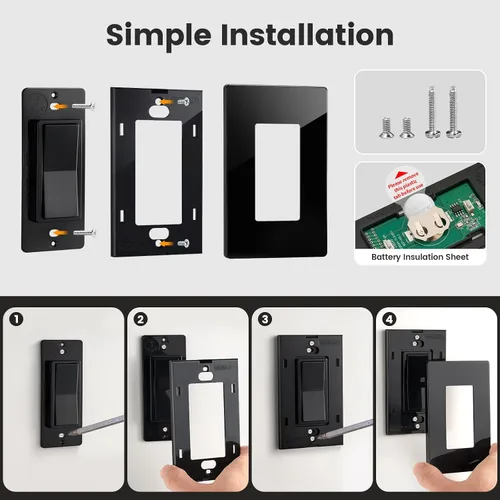 Vista 7 de Toma de control remoto de 15 amperios, interruptor de luz inalámbrico, color negro Plug & Play, 100 ft RF Range, No Wiring/WiFi, Decorator Rocker