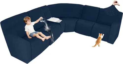 Vista 108 de ALIECOM Fundas 100% impermeables para sofá seccional reclinable, forma de L, elásticas, para esquina, funda para sofá seccional reclinable, lavable