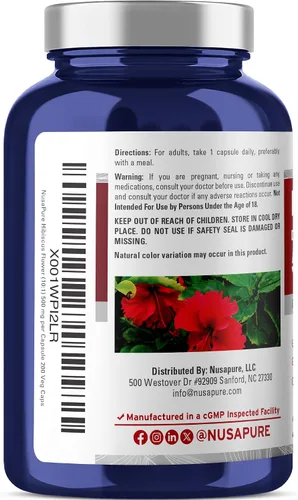 Vista 2 de NusaPure Cápsulas de flores de hibisco, 500 mg, 200 cápsulas vegetales (sin OMG, veganas)