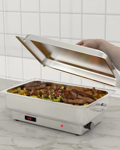 Vista 6 de Juego de bufé eléctrico de 9 cuartos de galón de acero inoxidable, calentador de alimentos comercial con pantalla de control de temperatura