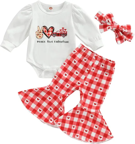 Vista 15 de FIOMVA Conjunto de ropa de 3 piezas con estampado de corazón para bebé recién nacida, para el día de San Valentín