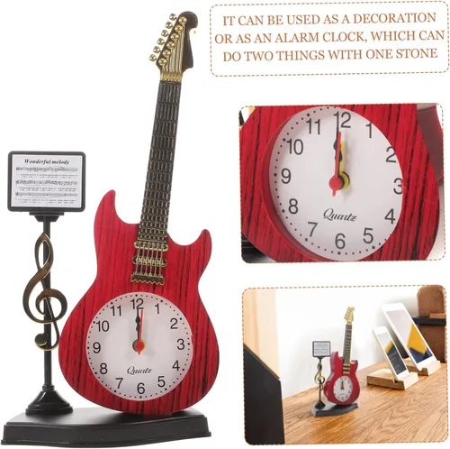 Vista 2 de KOMBIUDA Reloj de escritorio de instrumentos musicales, reloj de noche analógico único para decoración del hogar y la oficina, elegante adorno