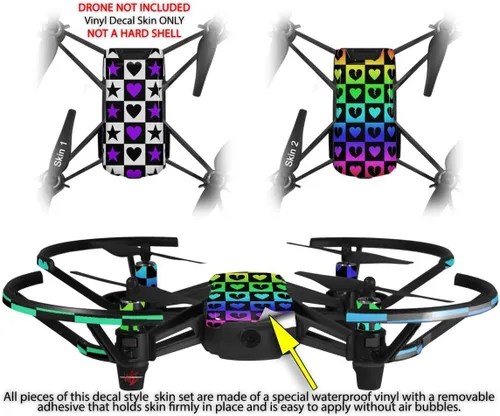 Vista 2 de Paquete de 2 calcomanías compatibles con DJI Ryze Tello Purple Hearts and Stars Drone no incluidos
