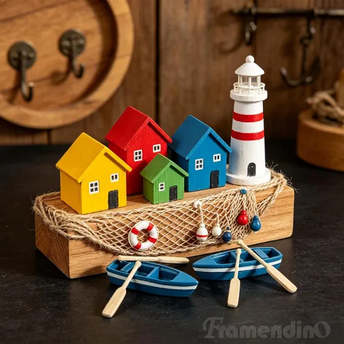 Vista 8 de Framendino, 2 juegos de mini bote de remos pequeño barco de madera con remos para accesorios de jardín de hadas