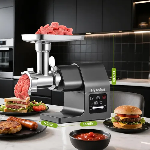 Vista 8 de Picadora de carne eléctrica de 3200 W, control táctil digital, comercial, resistente, molinillo de carne y relleno de salchichas, kit Kubbe para uso