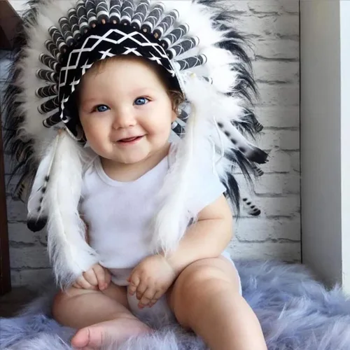 Vista 4 de Tocado nativo americano unisex niños adultos estilo indio tocado pluma de inspiración americana tocado para fiesta de vestir