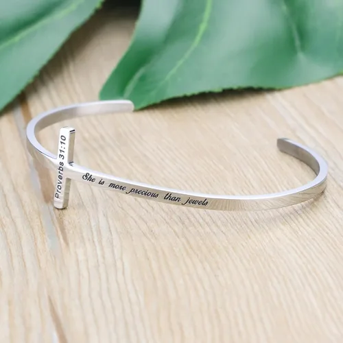 Vista 4 de Memgift - Brazalete en forma de cruz, pulsera religiosa, pulsera con versículo de la biblia, regalos cristianos, joyas para mujeres
