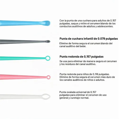 Vista 3 de American Hospital Supply Curetas desechables para los oídos, herramienta de eliminación de cera de oído, punta de cuchara azul de 0.157 pulgadas